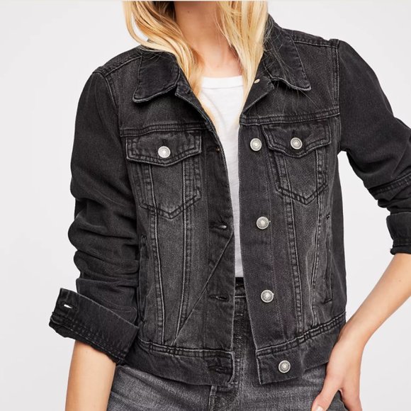 Free People Jackets & Blazers - Free People Rumors Black Denim Button-Up Jacket